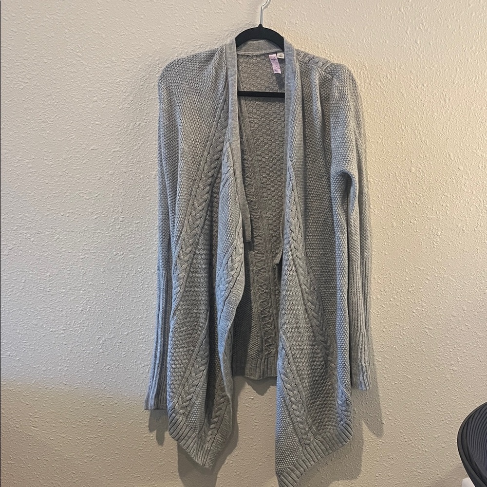 Two sweaters: gray duster + elbow patch cardigan